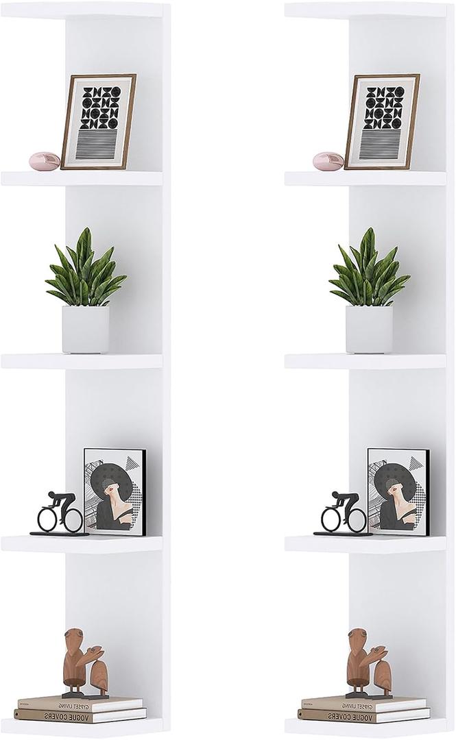 LitaEther 5 Tier White Lack Wall Shelf - Multi-Functional Display Organizer for Anime Figures, Funko Pop, Plants, Makeup & Books (7.1" x 5.5" x 30.7") Space-Saving Floating Shelf for Home & Office