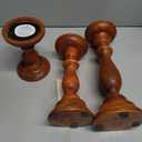 Mela Artisans Medium Polish Hand Carved Wooden Pillar Candle Holders - Set of 3 | Tuli Decorative Style | Crafted from Mango Wood | Rustic Table Centerpiece Decor | Sized 6", 9" and 12"