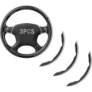 Steering Wheel Covers, 3PCs Carbon Fiber Anti-Skid Clip on Car Steering Wheel Cover Protector Universal for Most Car Wheel, Black