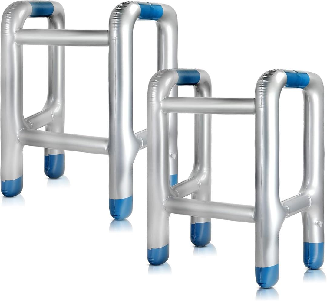 2 Pcs Inflatable Walker Blow Up Toy Inflatable Walker PVC Folding Blow Up Cane Funny Old Age Costume Accessories Dress up for 100th Day of School Halloween Retirement Party Decorations