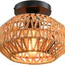 1 Pack Farmhouse Light Fixtures Ceiling Mount,Mini Rattan Boho Semi Flush Mount Ceiling Light,Hand Woven Hallway Light Fixtures for Bedroom Entryway Nursery Study Room