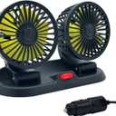 Adjustable Car Cool Fan, Dual Head Design, 2-speed Adjustable, 360 Rotating Portable Car Fan,12V Cigarette Lighter Powered, Suitable for Caravan, Sedan, SUV. (black DYQ)