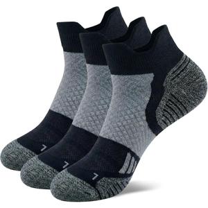 Athletic Ankle Socks for Men & Women - Low Cut Running Socks with Arch & Compression, Cushioned, 3 or 6 Pair Pack (Black)