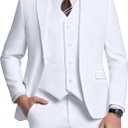 Men's 3 Piece Slim Fit Suit Set, Two Button Blazer Solid Jacket Vest Pants Wedding Business Suit (White, L)