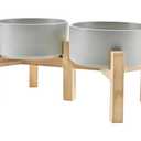 SPUNKYJUNKY Elevated Dog Bowls Ceramic, 6.1'' Dogs and Cat Food Water Bowls Raised with Non-Slip Bamboo Stand for Medium Sized Breed Microwave Dishwasher Safe - 28.7 OZ,Grey