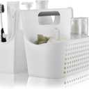 ALINK Portable Plastic Shower Caddy Basket, Large Cleaning Supply Caddy Organizer Storage Tote with Handle for Bathroom, College, Self, Cabinet, Dorm Room Essentials - White