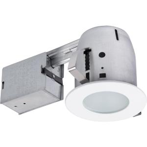 Globe Electric 90663, 4" Flush Round Trim Recessed Lighting Kit Tempered Frosted Glass, White, 3.88" Hole Size, Bulb Not Included (1-Pack)
