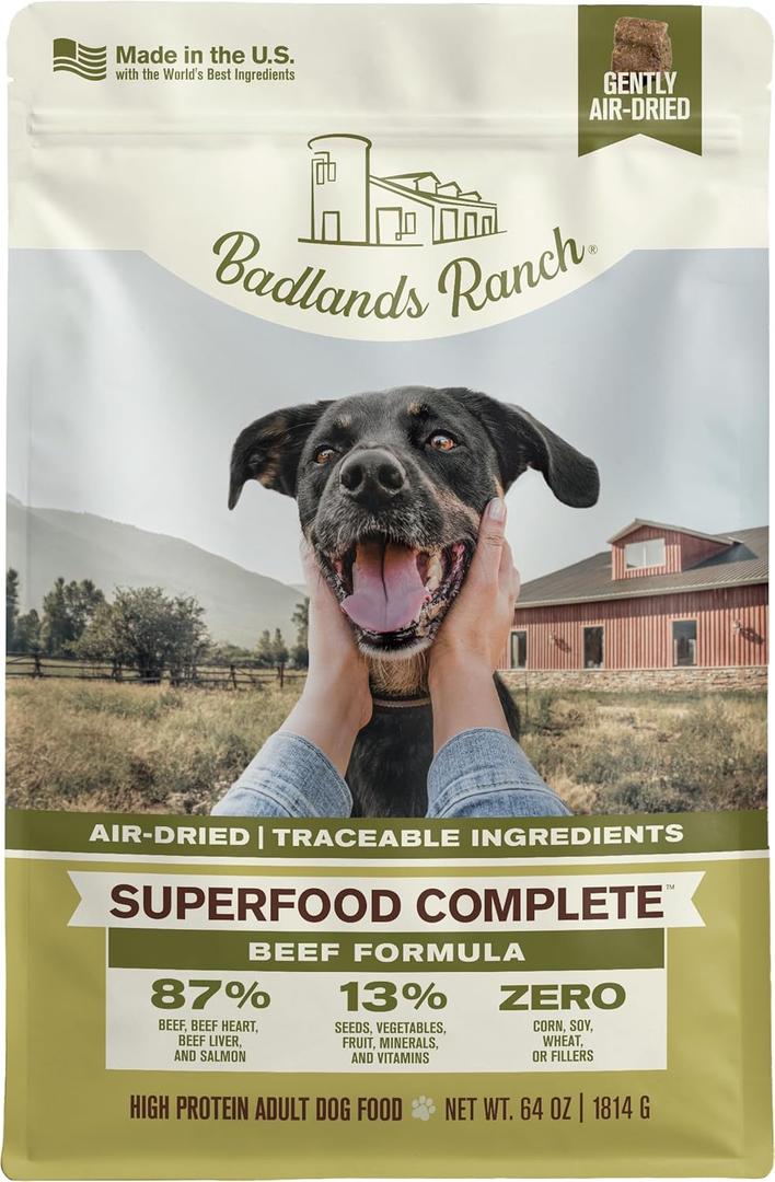 BADLANDS RANCH by Katherine Heigl  Superfood Complete Air-Dried Beef Dog Food  High Protein with Superfoods for Daily Wellness & Consistent Nutrition  64 oz (EXP 01/11/27)