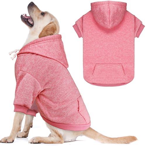 Dog Sweaters for Large Dogs,Dog Hoodie Fleece Pet Sweater Soft Clothes Sweatshirt with Pocket Pet Hoodie for Large Dogs(Pink&L)