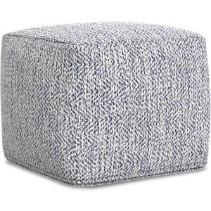 SIMPLIHOME Nate Square Pouf - 18 inch Wide Upholstered Handwoven Cotton Ottoman in Denim Melange, Boho Footstool or Extra Seating for Living Room or Bedroom with Polystyrene EPS Beads, Assembled, 18"D x 18"W x 14"H