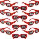 12 Pcs 2026 Graduation Glasses Grad 2026 Sunglasses Bulk Plastic Eyeglasses Graduation Party Supplies Photo Props (Red)