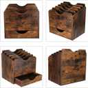 PAG Wood Desktop File Holder Organizer Mail Sorter with Drawer, for File Folders, Mails, Envelopes, Mailing Supplies or Magazines, 6 Compartments, Antique Brown
