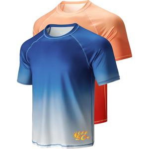 2-Pack Swim Shirts for Men UPF 50+ Loose Fit Rash Guard, Quick Dry UV Sun Protection Short Sleeve Shirt (Orange, XXXL)