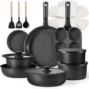 CAROTE 23pcs Pots and Pans Set Non Stick, Cookware Sets, Kitchen Set, Oven/Dishwasher/Fridge Safe, Space Saving Pots Set, Nonstick Set with Versatile Detachable Handle, Induction RV Set, Black (Midnight Black)