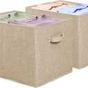 Simple Houseware 15 x 13 Inch Collapsible Fabric Storage Bin with Handles, 2 Pack, Beige