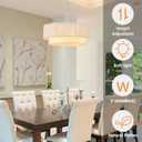 18'' Farmhouse Rattan Chandeliers for Dining Room,3-Light Boho Light Fixtures Rattan Pendant Light Fixture with Fabric Shade Drum Chandeliers for Bedroom Dining Room Foyer Kitchen HallwayWhite