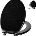 Angol Shiold Glitter Toilet Seat Molded Wood Elongated Toilet Seat with Quietly Close and Quick Release Hinges, Easy to Install also Easy to Clean (Elongated 18.5'', Black)