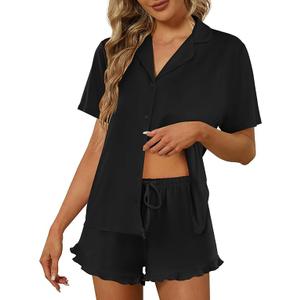 Ekouaer Pajamas Set for Women Short Sleeve Sleepwear Button Down Pjs Lounge Sets Soft Nightwear Medium