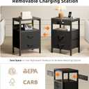 Lazzanto Nightstand Bedside Charger Table for Bedroom - Night Stand with Charging Station, Modern Nightstand with Open Shelf & 2 Fabric Drawers, Bed Side Table with USB-C Port for Dorm, Black