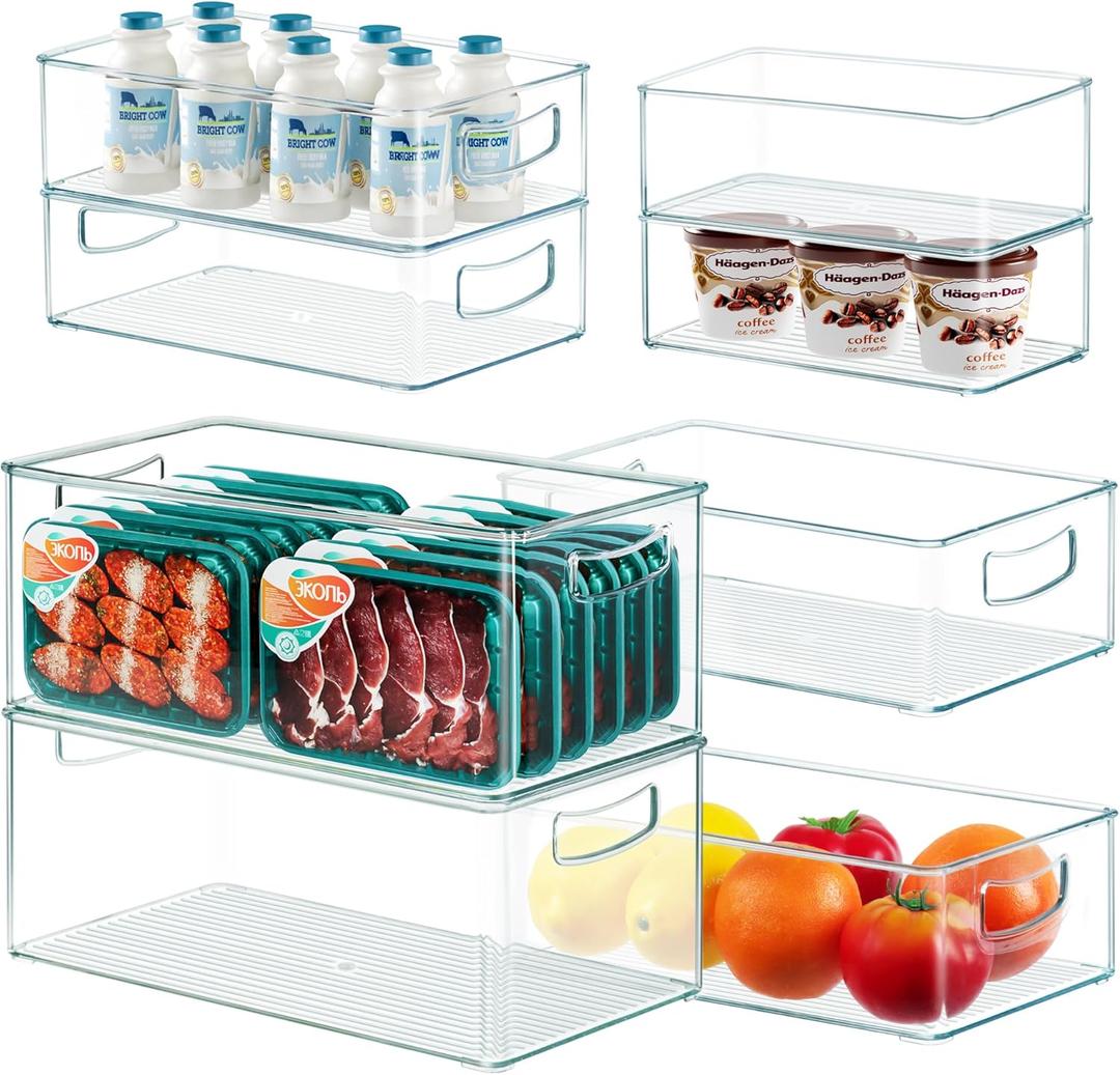 8 PACK Freezer Organizer Bins Clear Stackable Storage Bins with Side Handles for Fridge Organization and Storage Home Organization Must Haves