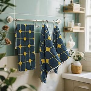 Towels Set 100% Cotton Soft Hand Towels Cute Diamonds Design for Bathroom, Absorbent Decorative Hand Towels Set for Shower, Spa, Daily (blue 3 Pack, Diamond)