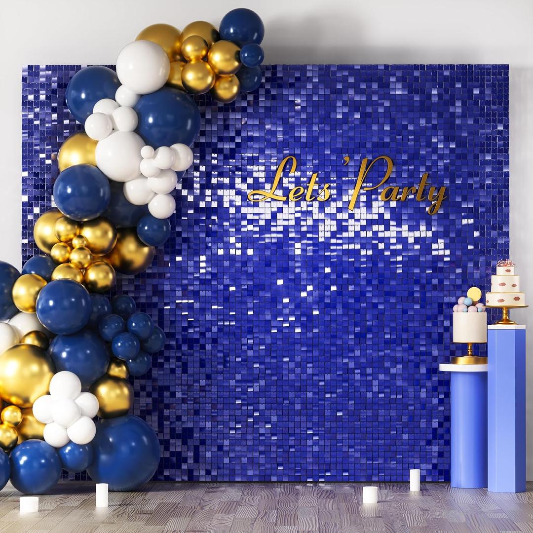 COKAOBE LiteGrid Series Shimmer Wall Backdrop - 36Pcs Blue Square Sequin Shimmer Backdrop Panels, Photo Backdrop for Birthday, Anniversary, Wedding, Graduation and Party Decoration (6x6ft)