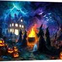 Artiluxy Halloween LED Wall Art 20x16 Inch-Haunted Home Gift, Lighted Canvas Decor with Pumpkin Haunted House Witch & Skull, Battery Powered with Timer, Spooky Indoor Decor for Halloween Party, 16x20in