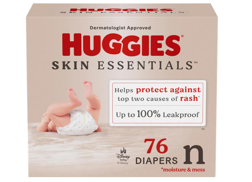Huggies Size Newborn Diapers, Skin Essentials Baby Diapers, Size Newborn (69 lbs), 76 Count
