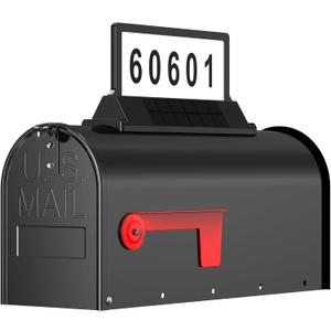 Solar Mailbox Light for Outside Post Mount - 3 Light Modes, Strongest Magnet, Dual-Sided, Waterproof Galvanized Steel, Easy Install, Medium Capacity, 20 x 8.8 x 7 inches, Black