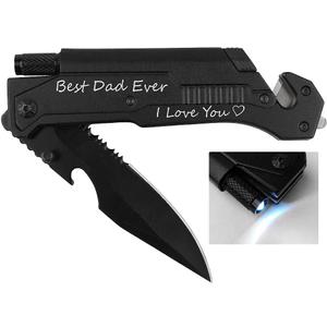 Engraved Pocket Knife,Best Dad Ever, Dad Pocket Knife for Men with 6 Functions, LED Light, Fire Starter, Bottle Opener,Seat Belt Cutter,Glass Breaker