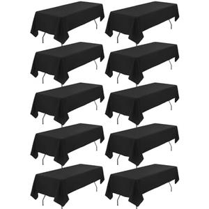 HASJOIN 10 Pack Black Tablecloths 60x126 inch Polyester Fabric 8ft Table Cloths for Rectangle Rables Wrinkle Resistant Linen Tablecloth Washable Table Covers for Party Wedding Events and Camping