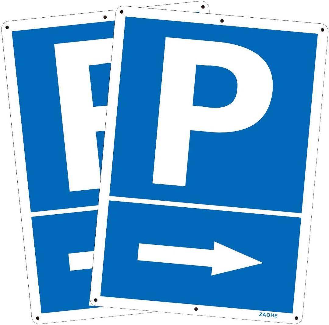 2 x 2-pack Parking Sign This Way to Parkinglot Aluminum Signage, Show Where to Park, Size 25 X 35 cm, Blue