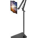 Tablet Floor Stand with Double Weight Base, Overhead Bed Phone Mount Height Adjustable Arm Stretchable Stand Holder, Compatible with iPad Mini Air Pro, Galaxy Tab, Kindle, Switch, Cell Phones, IPAD HOLDER MISSING