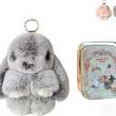 Keychain with Box,Bunny Keychain with Tin,Cute Keychain Gift (Light Gray Frost Color)