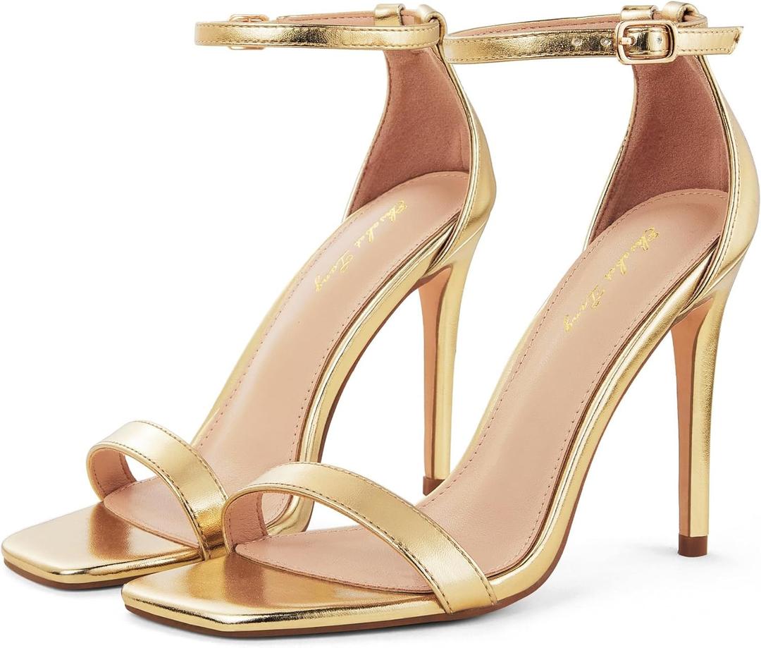 Elisabet Tang Women's Stiletto Heels Square Open Toe Ankle Strap High Heeled Sandals 4 Inch Comfort Sexy Dressy Shoes (7, Gold) Elisabet Tang Women's Stiletto Heels Square Open Toe Ankle Strap High Heeled Sandals 4 Inch Comfort Sexy Dressy Shoes (7, Gold)