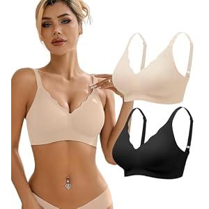 Wireless Bras for Women Bralette - Womens Seamless Push Up Full Coverage Wirefree Padded Sleep Bra with Support and Lift, Large