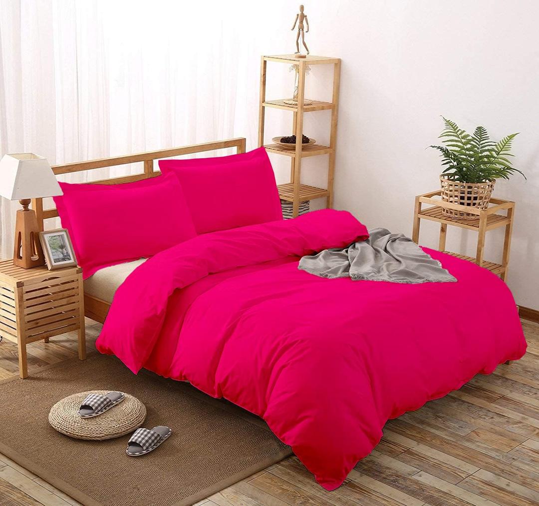 LinenHouse Premium Quality 3-Piece Duvet Cover Set with Zipper Closure & Corner Ties,Solid 1000-TC Ultra Soft Pillow Shams 100% Egyptian Cotton (Queen/Full/Full XL 90x90, Hot Pink)