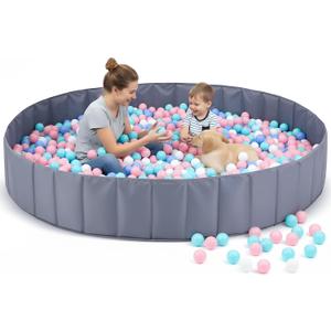 72 x 12 Extra Large Kids Baby Ball Pool, Jumbo Ball Toddlers Game Activity Pit, Hold Over 2000 Balls, Round Folding Portable Play Pit Indoor and Outdoor, Balls Not Include(Grey)