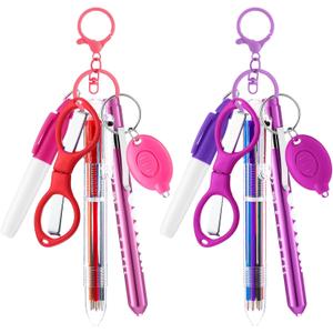 Geiserailie 14 Pcs Nurse Pen Set CNA Week Two Colors Pink Purple Include Permanent Marker Pen Lights Retractable Ballpoint Keychain Clip Foldable Scissors LED Flashlight Keychain for Nurses