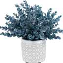 MyGift Artificial Eucalyptus Plant in Modern Gray Concrete Pots with Geometric Embossed Pattern (1, Blue)