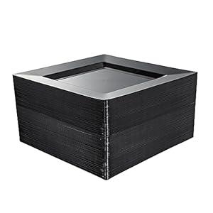 NZVCN 100 PCS Black Plastic Dinner Plates, 9.5" Square Heavy-Duty Disposable Plates Dessert Plates Serving Dishes for Wedding, Party, Easter, Christmas