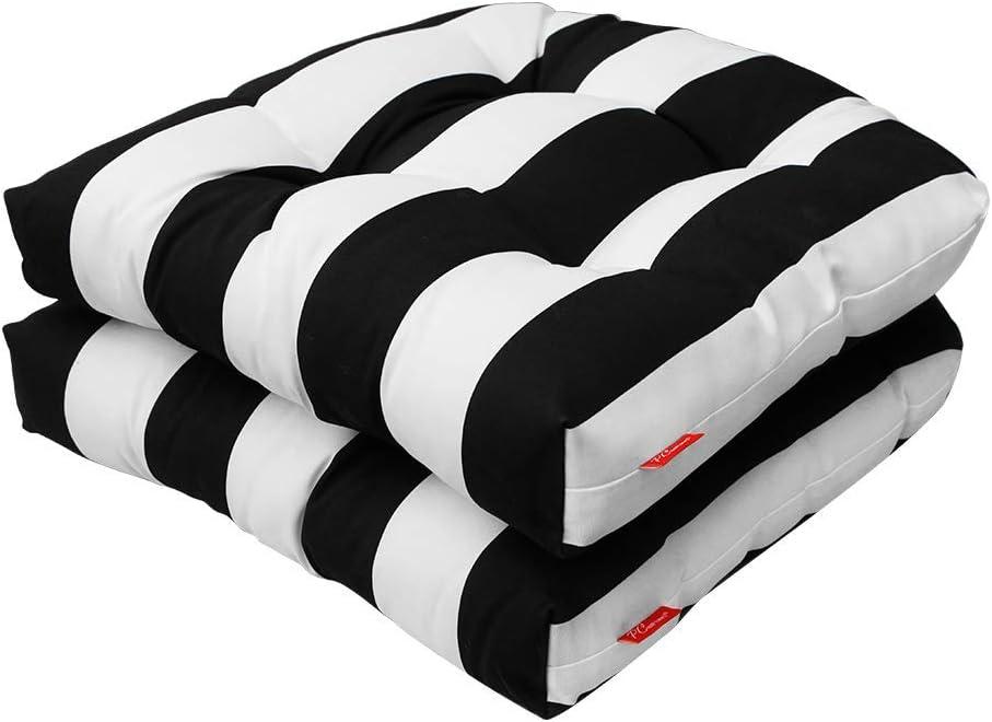 Pcinfuns Outdoor Seat Cushions,19"x19"x5" Thick Fill Tufted Cushions with Round Corner Patio Chair Pads,Water-Resistant Chair Cushion,Black White, Set of 2