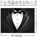 9x6ft Gentleman Backdrop Black Tuxedo Backdrop Men Black White Bow Tie Suit Birthday Photography for Boy Man Birthday Wedding Party Father's Day Photo Booth Photo Wall Decor