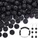200pcs 10mm Black Rhinestone Beads for Jewelry Making, Shiny Round Shamballa Disco Ball Beads Bulk, Sparkle Crystal Clay Christmas for Bracelet Baseball Necklace Earring Crafting and DIY
