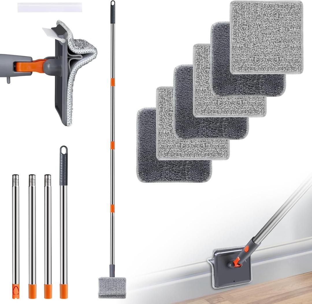 Baseboard Cleaner, PLOEOUAR Convex Duster Cleaning Mop with 63'' Long Handle, 360 Rotatable Adjustable Mop with 6 Reusable Pads for Baseboards Cleaning, Door Frame, Windows & Ceiling Baseboard Cleaner, PLOEOUAR Convex Duster Cleaning Mop with 63'' Long Handle, 360 Rotatable Adjustable Mop with 6 Reusable Pads for Baseboards Cleaning, Door Frame, Windows & Ceiling