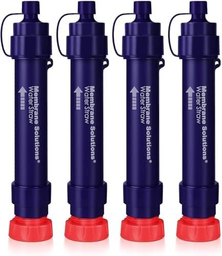 Membrane Solutions Water Filter Straw S2, NSF/ ANSI 42&372&401 Certified, 4-Stage 0.1 μm Portable Water Purifier with Replaceable Filter, 5, 000L Capacity for Camping, Hiking, Survival and Emergency- 4P