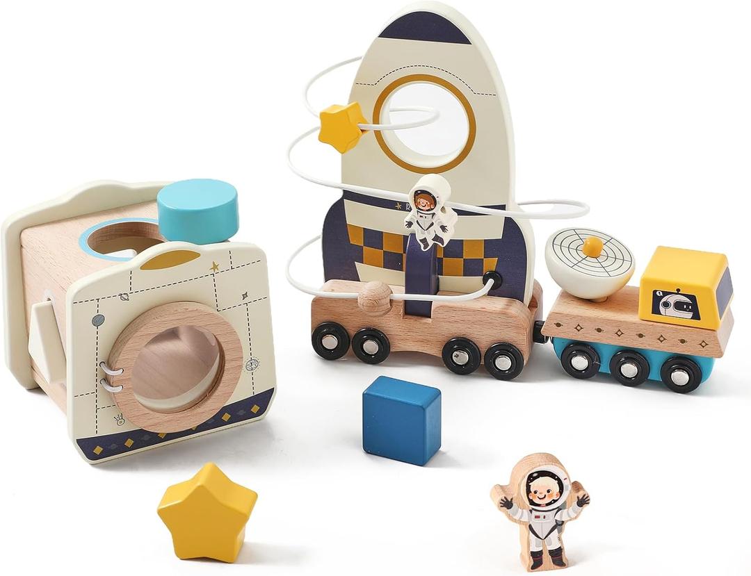 ibwaae Space Toys, Montessori Toys for 1 2 3 Year Old First Birthday Gift,Educational Learning Toys for Toddlers, Baby Toys with Shape Sorter Stacking