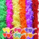 JICASTO Colorful Feather Boas 6 Packs, 6.6ft Turkey Boas for Women for Bachelor Party Halloween,with Heart Sunglasses