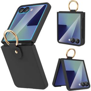 Ruky for Z Flip 7 Slim Case with Screen Protector, Hard PC Anti-Scratches Z flip7 Case with Ring, Full Body Protection Phone Cover for Samsung Galaxy Z Flip 7, Black