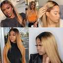 Tone Black And Blonde Human Hair Bundles 1B/27 Straight Bundles 14 16 18 Inch Unprocessed Knotless Human Hair Extensions For Women 50g/Bundle Total 150g